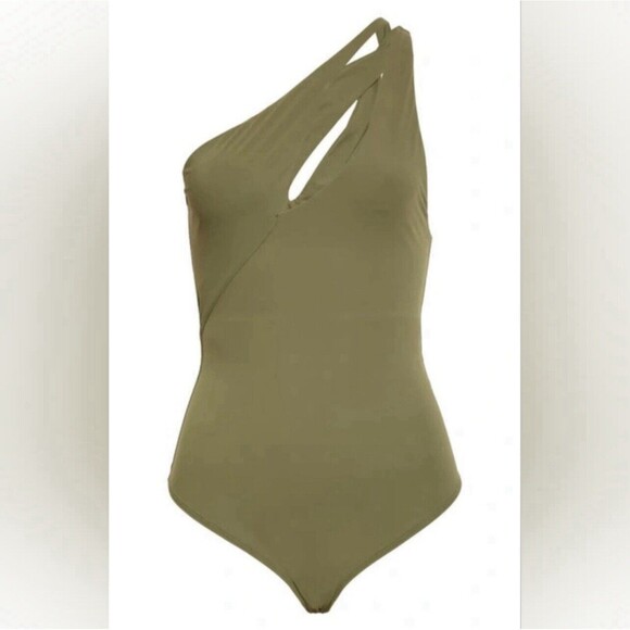 ALIX NYX Page One Shoulder Cut Out Thing Bodysuit In Military Green Sz XL - Picture 1 of 9